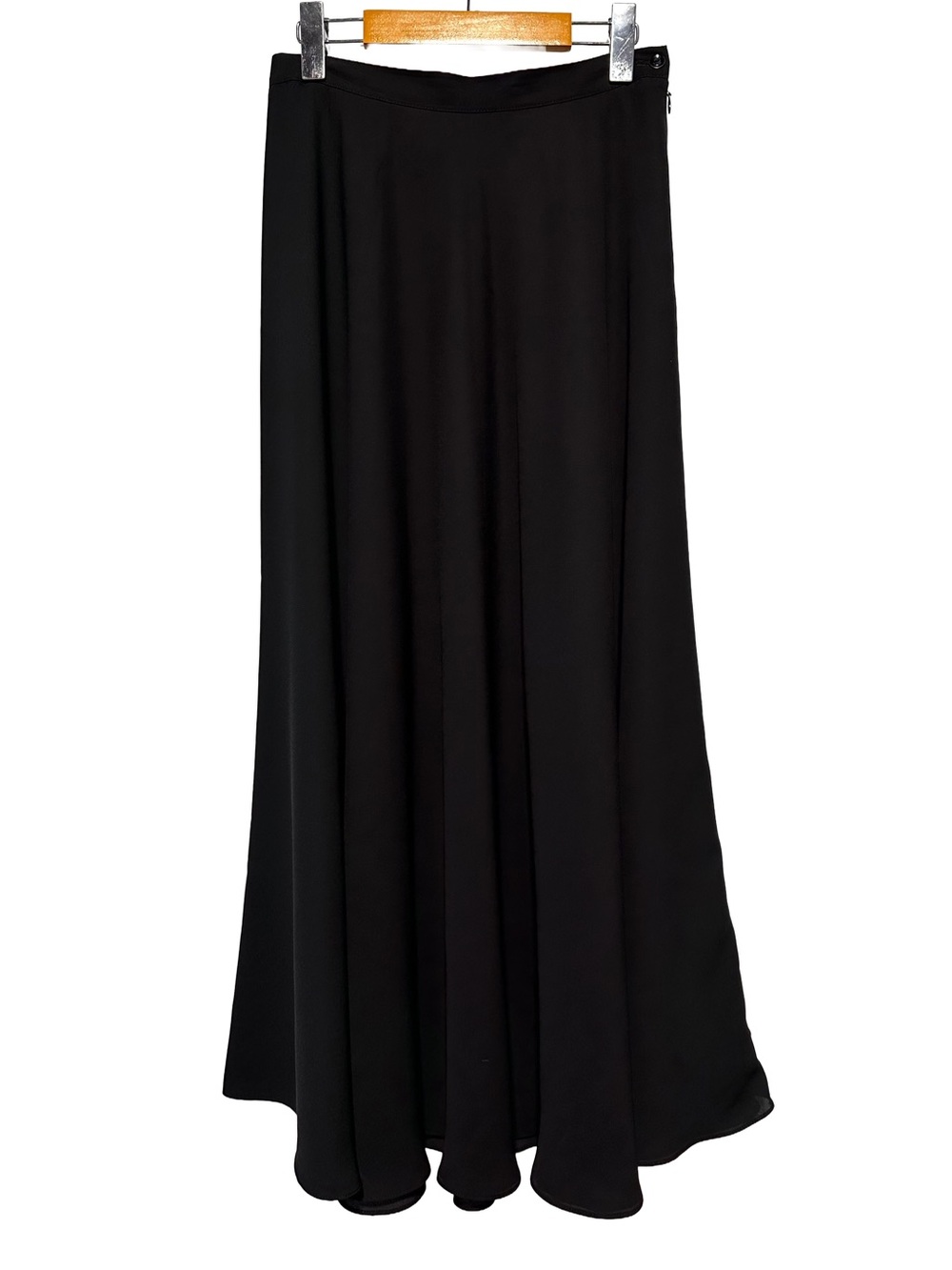 Black Bias Cut Maxi Skirt Minimalist Quiet Luxury Flowy A-Line Side Zip 10